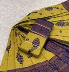 Litchi Silk Zari Embroidered Saree for Women, Lemon Yellow 