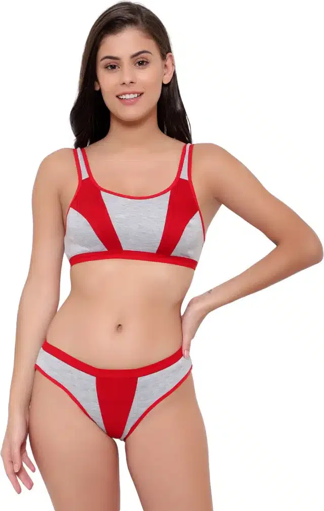 Cotton Blend Lingerie Set for Women (Red, 36)