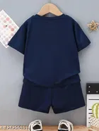 Cotton Blend Printed Clothing Set for Boys, Navy 