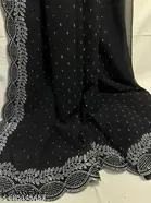 Poly Georgette Zari Woven Saree For Women, Black