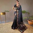 Litchi Silk Woven Design Saree for Women, Black 