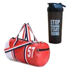 Polyester Printed Gym Bag with Shaker Bottle (700 ml) for Men & Women (Multicolor, Set of 1)