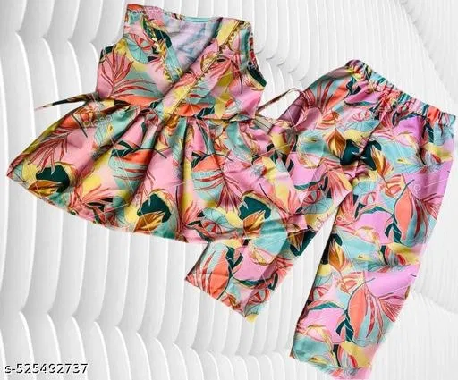 Linen Printed Clothing Set for Girls, Multicolour, Pack of 1 (6-12 Months)