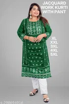 Chanderi Cotton Embroidered Kurti with Pant for Women 