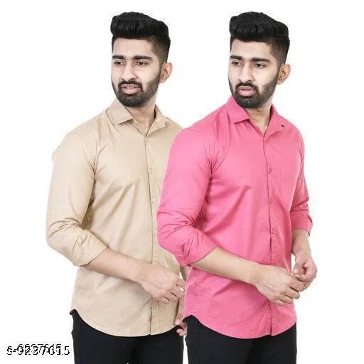Cotton Blend Solid Shirts for Men, Multicolor (L)