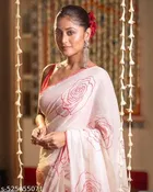Chanderi Cotton Blend Floral Printed Saree for Women 