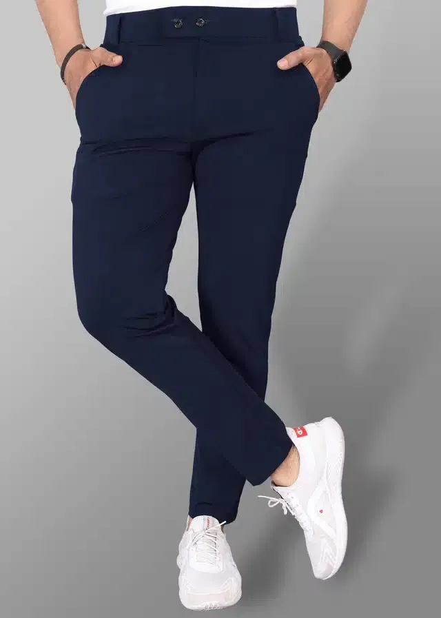 Lycra Blend Trouser for Men (Navy Blue, 32)