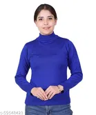 Hi-Neck Sweater for Women (Blue, M)
