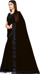 Vichitra Silk Embellished Saree For Women, Black
