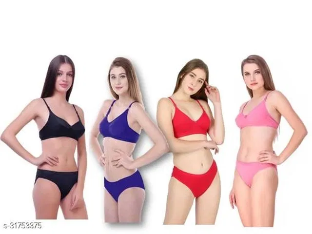 Cotton Blend Solid Lingerie Set for Women (Multicolor, 36A) (Pack of 4)