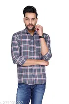 Cotton Blend Checkred Shirt for Men, Grey 