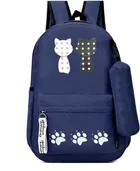 Combo of Double Cat & Monster Printed PU Backpacks for Girls 