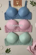 Cotton Solid Bra for Women & Girls, Multicolour, Pack of 3 