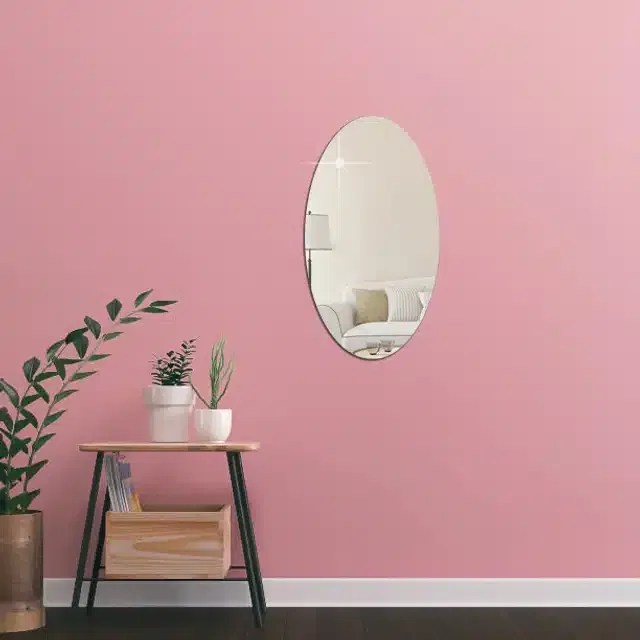 Acrylic Oval Shaped Wall Mirror Stickers (Silver, 20x30 cm)