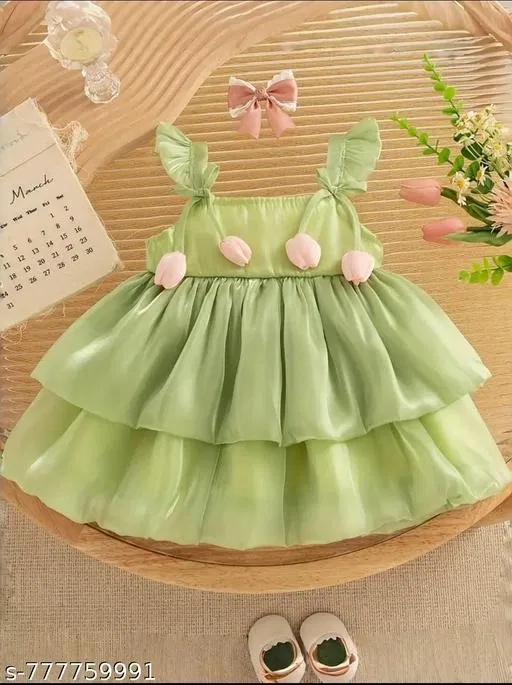 Layered Party Dress for Girls (Green, 0-6 Months)