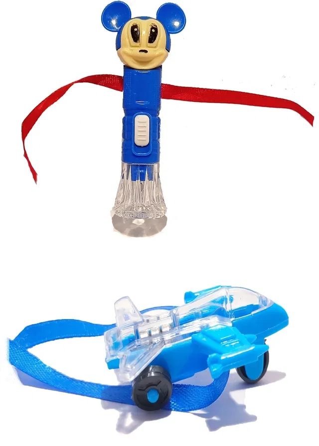 Plastic Micky Torch & Jet Plane Light Rakhi (Multicolor, Pack of 2)