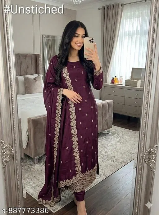 Vichitra Silk Punjabi/All Over Suits for Women (5.85 meter (S)
