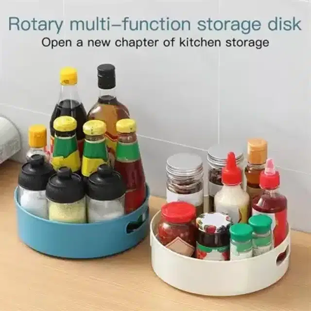 Revolving Kitchen Organizer Tray (Pack of 2, Blue & Cream)