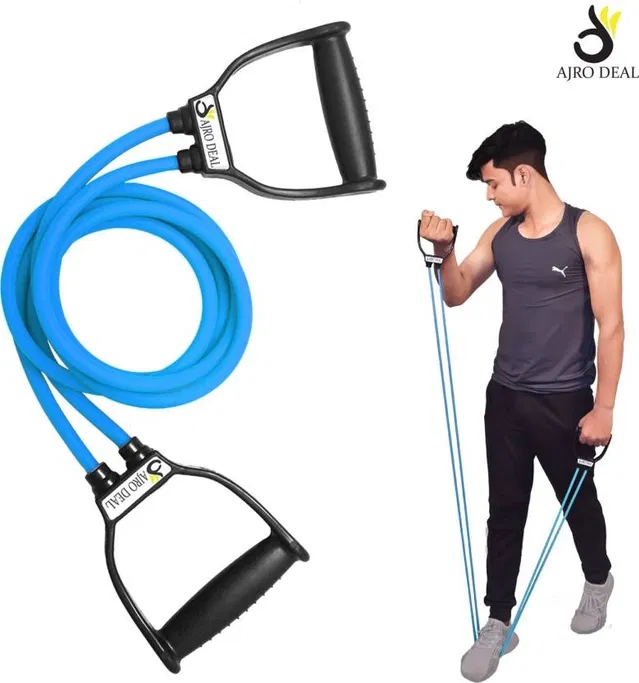 AJRO DEAL DOUBLE TONNING TUBE -BLUE Resistance Tube Exercise, D Handle (SKY BLUE, Pack of 1)