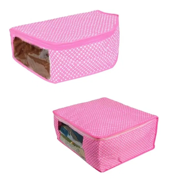 Cotton Zip Closure Saree Covers (Pink, Pack of 2)