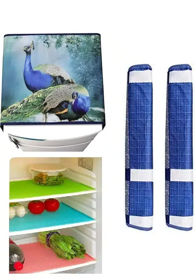Knit Printed Fridge 3 Pcs Mat with 2 Pcs Handle & Top Cover (Multicolor, Set of 1)