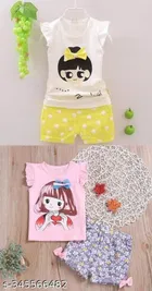 Hosiery Cotton Sleeveless Top & Bottom Clothing Set for Girls 
