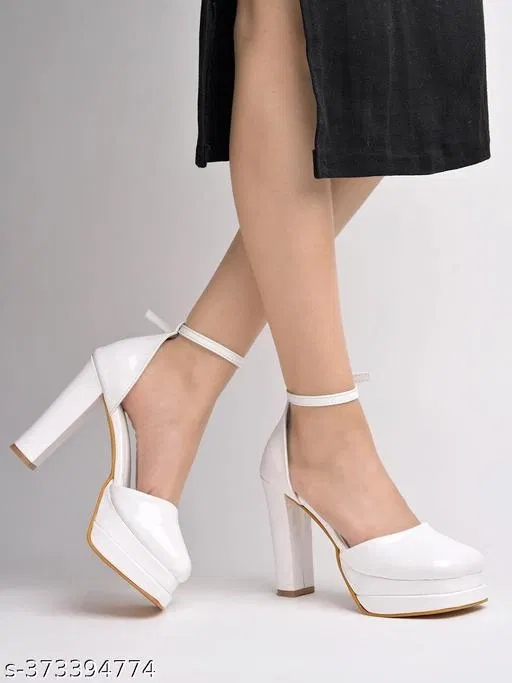 [149] White Solid Pointed Toe Pumps for Women (IND-5)