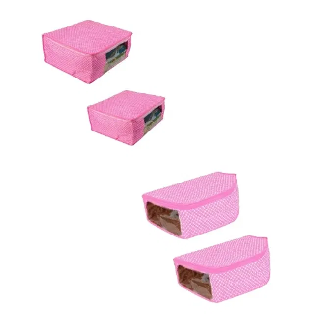 Cotton Zip Closure Saree Covers (Pink, Pack of 4)