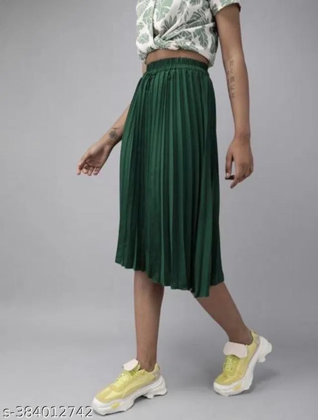 Crepe Skirts for Women (Green, 28)