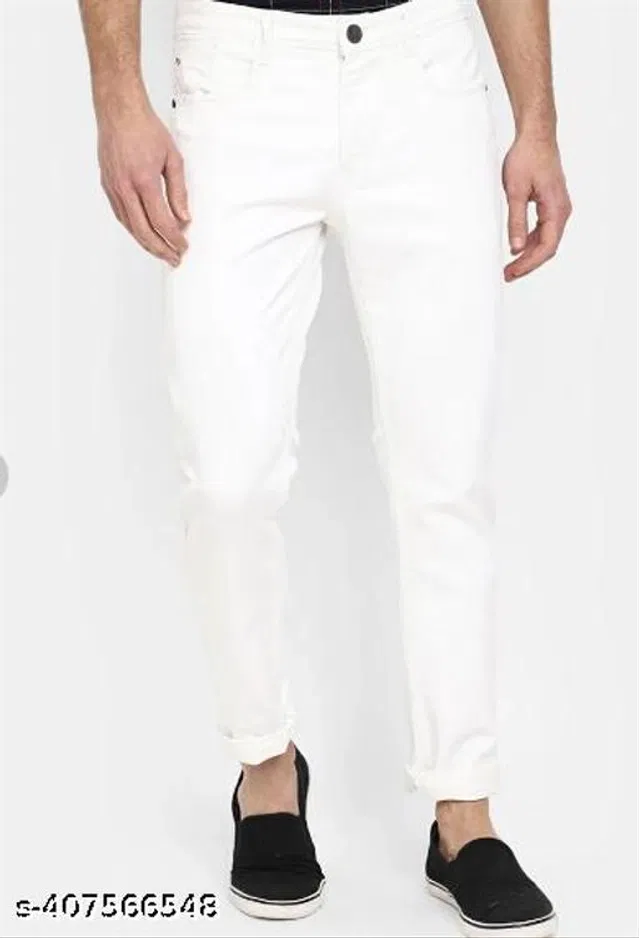 Denim Slim Fit Jeans for Men (White, 28)