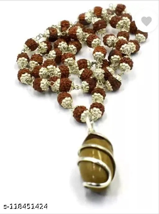 Narmadeshwar Shivling Pendant With Rudraksha Mala Set for Men (Silver)