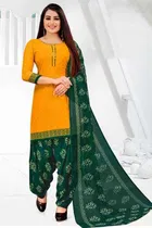 Sharda Magnificient Leon Crepe Women Printed Unstitched Casual Dress Material Suit 