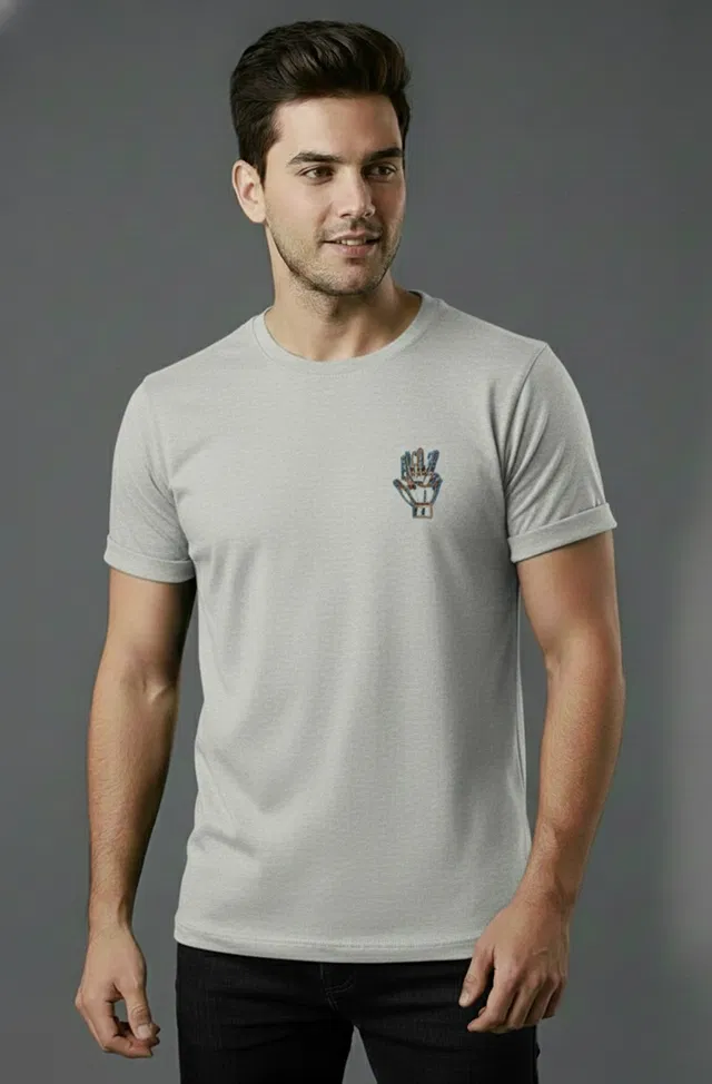 Cottont Blend  Printed T-shirt For Men, Grey (XL)