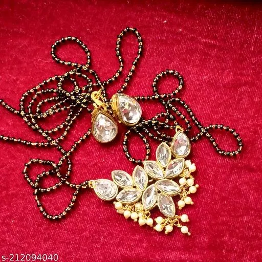 Alloy Mangalsutra With Earring for Women, Black