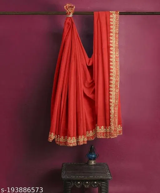 Lace Bordered Georgette Saree With Unstitched Blouse Piece for Women (Red, Free Size)