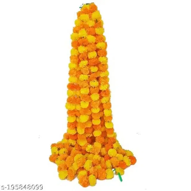 Plastic Artificial Marigold Flowers Garlands (Yellow & Orange, Pack of 5)