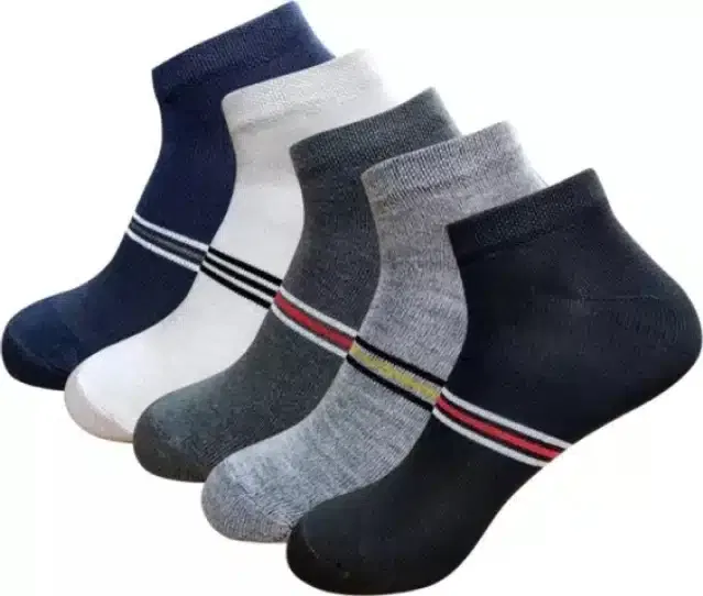 Cotton Ankle Socks for Unisex (Multicolor, Free Size) (Set of 5)