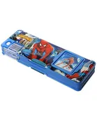 MINDFIT Spiderman Calculator Geometry Pencil Box With Magnetic Lock & Dual Pencil Sharpner For Girls Boys, Double Side Open, Best For School Statinery Storage Box (Pack of 1)