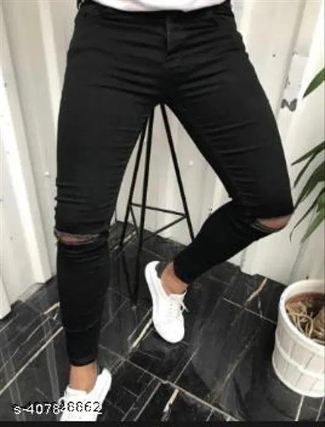 Denim Slim Fit Jeans for Men (Black, 32)