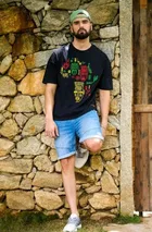 Cotton Printed  T-shirt for Men, Navy Blue 