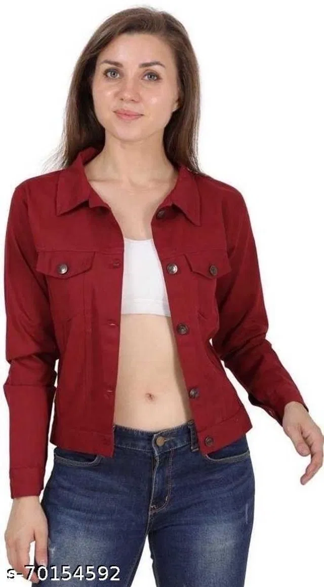 Cotton Blend Jacket for Women (Maroon, M)