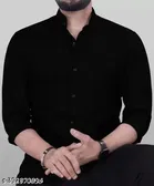 Cotton Blend Solid Shirt for Men, Black 
