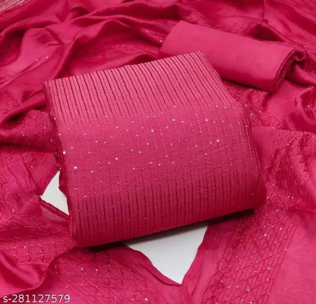Embellished Unstitched Suit for Women (Dark Pink, 2.25 m)