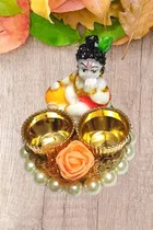 Metal Decoretive Pooja Thali, Multicolour Pack of 1