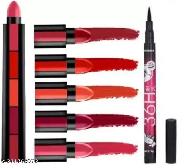 36H Eyeliner with 5 in 1 Lipstick (Multicolor, Set of 2)