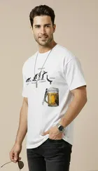 Polyester Printed T-shirt for Men, White 
