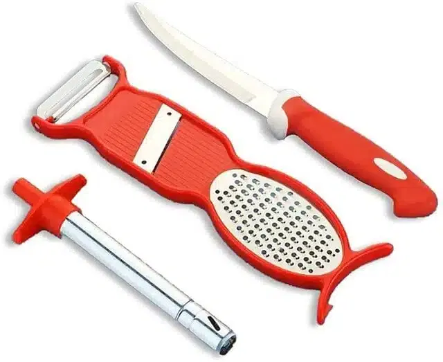 Gas Lighter with Grater & Knife (Set of 3, Red)