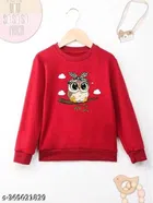 Cotton Blend Sweatshirt for Girls (Red, 2-3 Years)