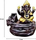 Jiyansh Creation Polyresin Ganesha Smoke Fountain Backflow Waterfall Cone Incense Holder Showpiece Statue with 10 Units Backflow Incense Cones 