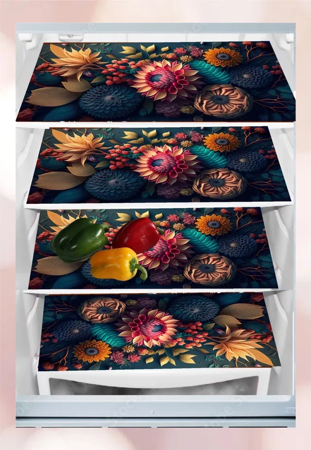 PVC Fridge Mat (Multicolor, Pack of 4)